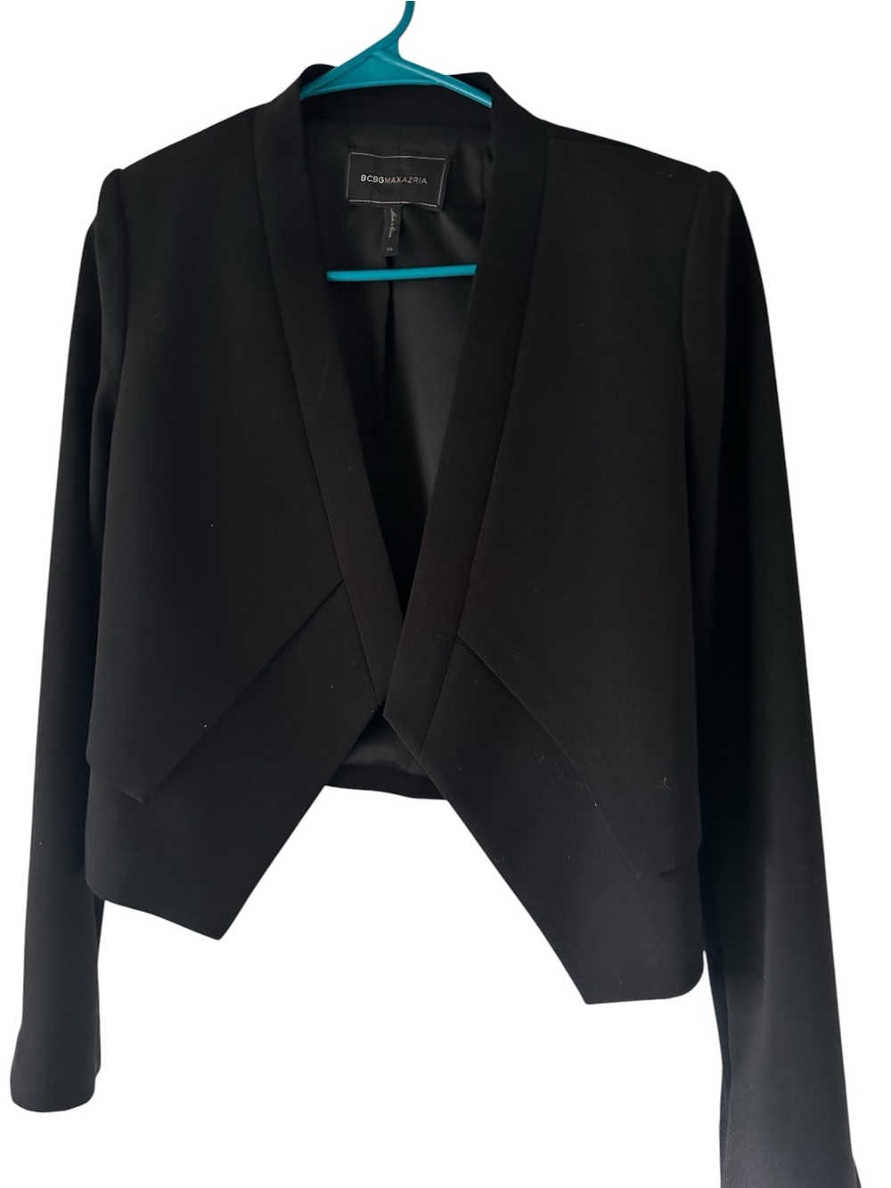 BCBGMAXAZRIA Black Women's Cropped Open-Front Jacket Asymptomatic
